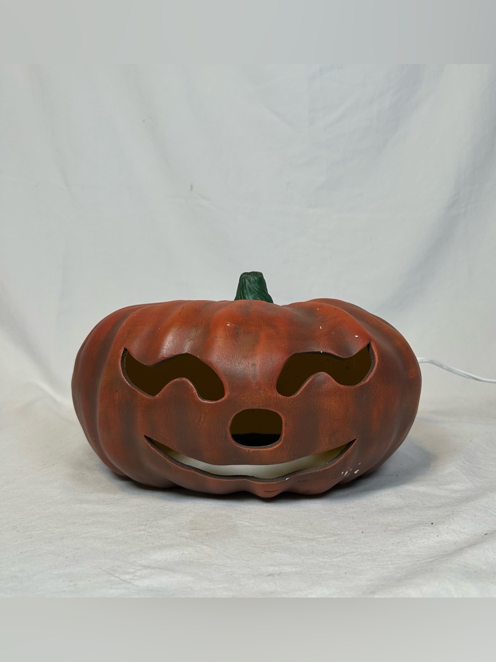 Vintage Rustic Handmade Lighted Ceramic Jack O Lantern Pumpkin Halloween Decor